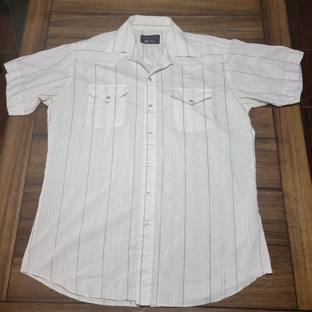VTG Panhandle Slim White Western Pearl Snap Shirt - Size 16 1/2
